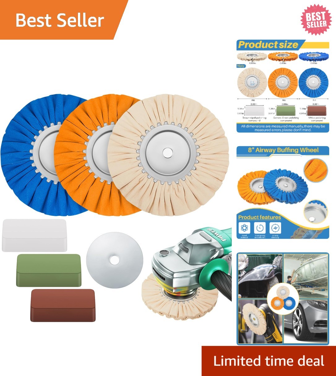 Professional 7-Piece Aluminum Polishing Wheel Set – 8″ Wheels for Mirror Finish