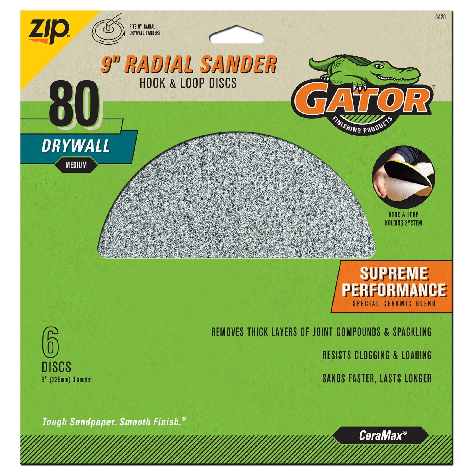 Gator 6420GA Hook and Loop Drywall Sanding Discs Medium 80-Grit Radial Sander, 9
