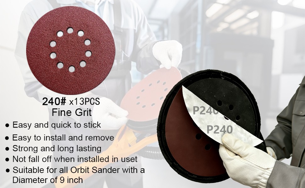 9 Inch 10 Hole Sanding Discs for Drywall Sander – 13 Pack of 240 Grits Drywall