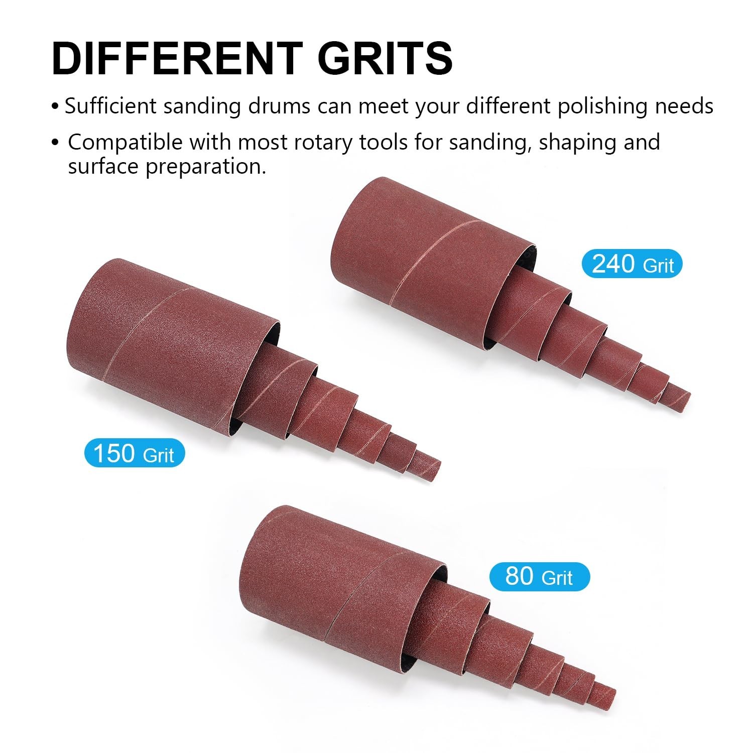 19 Pack Spindle Sander Sleeves 1/2”-3” Diameter Grit 80 150 240 for Drum