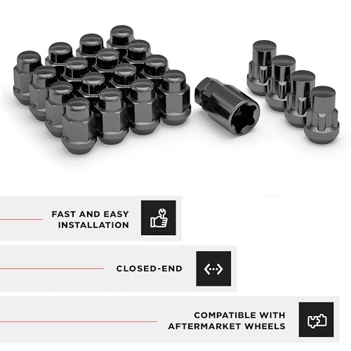 791707SBKAM M12x1.50 Bulge Acorn Lug Nut Black Chrome Wheel Installation Kit