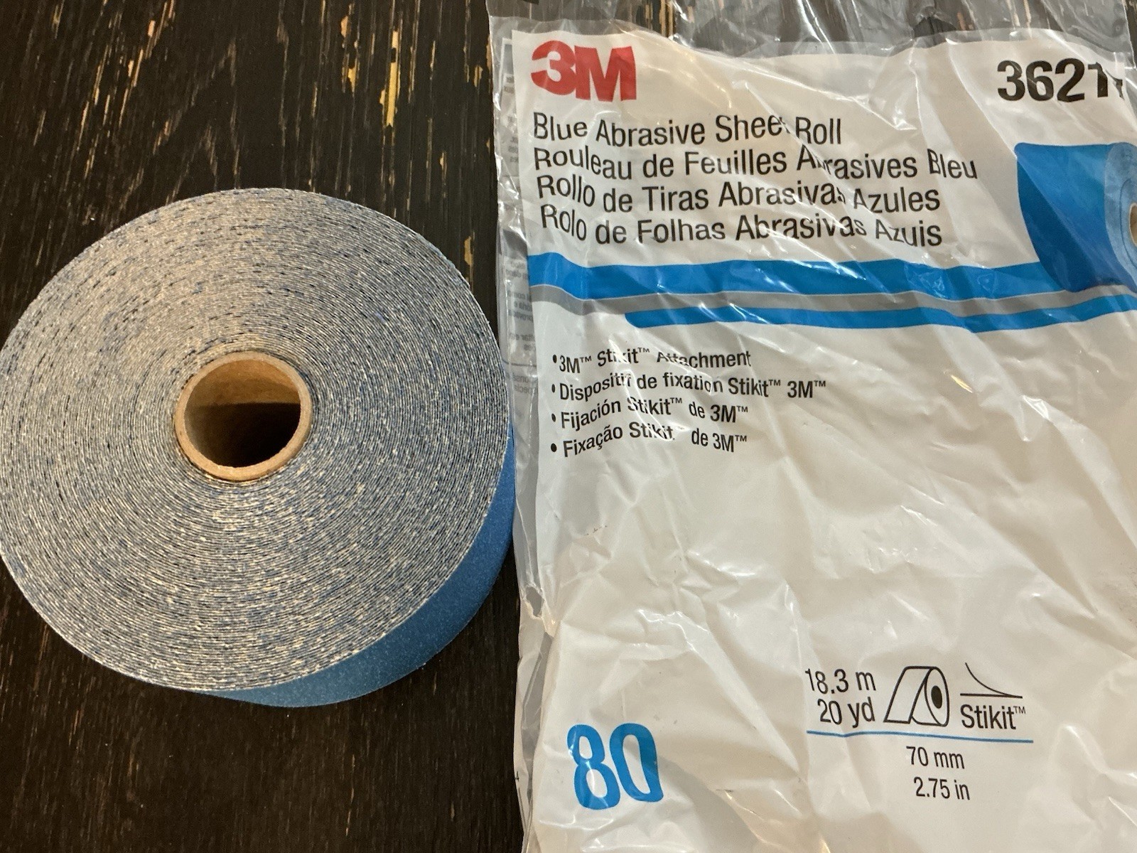 3M Blue Abrasive Sheet Roll Sand Paper, 36217, 80, 2-3/4 in x 20 yd Box Of 5
