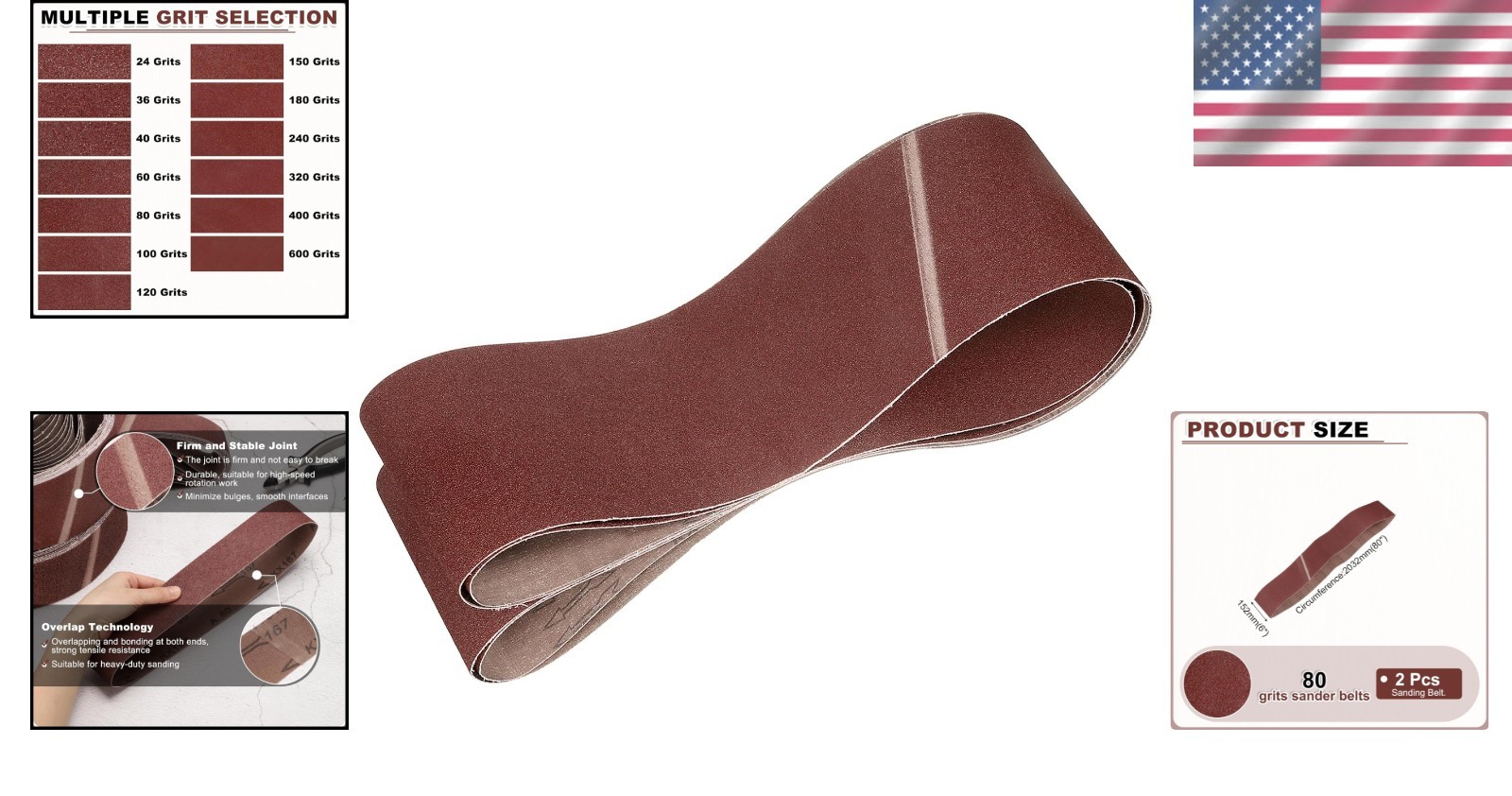 80 Grit Aluminum Oxide Sanding Belts, 6×80 Inch, 2 Pack for Efficient Sharpening
