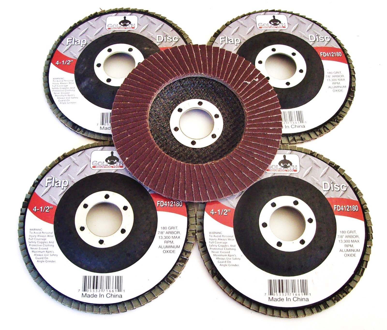 5 GOLIATH INDUSTRIAL 4-1/2″ FLAP DISCS 180 GRIT FD412180 ANGLE GRINDER WHEEL 4.5