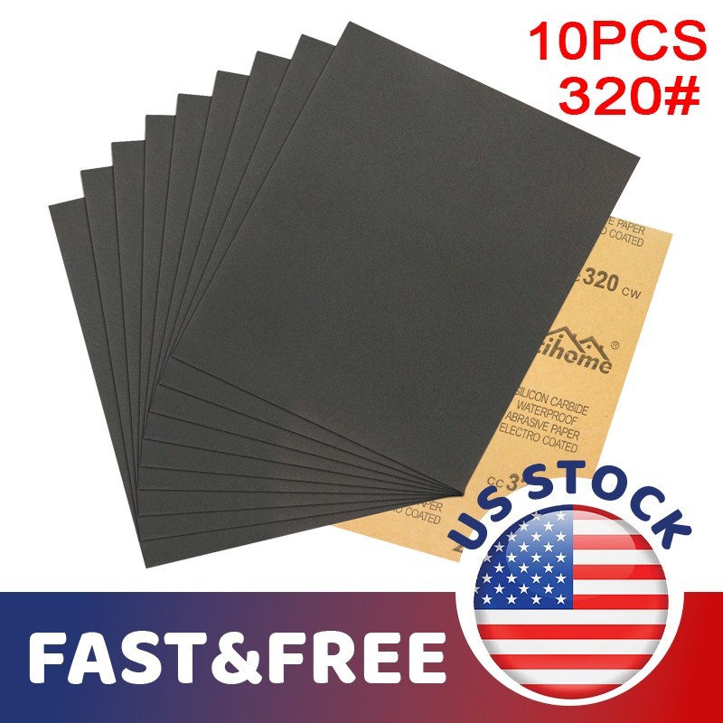Wet & Dry Sanding Paper 320 Grit 10 Sheets High Performance Polishing Sandpaper