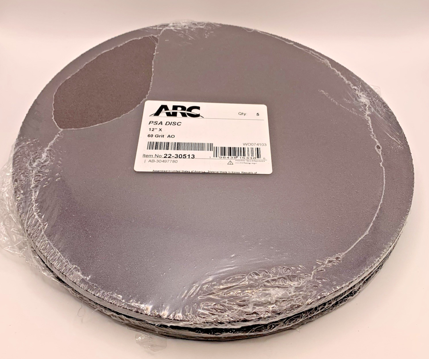 15 Qty ARC 12″ PSA 60 Grit Adhesive Sanding Discs Aluminum Oxide New