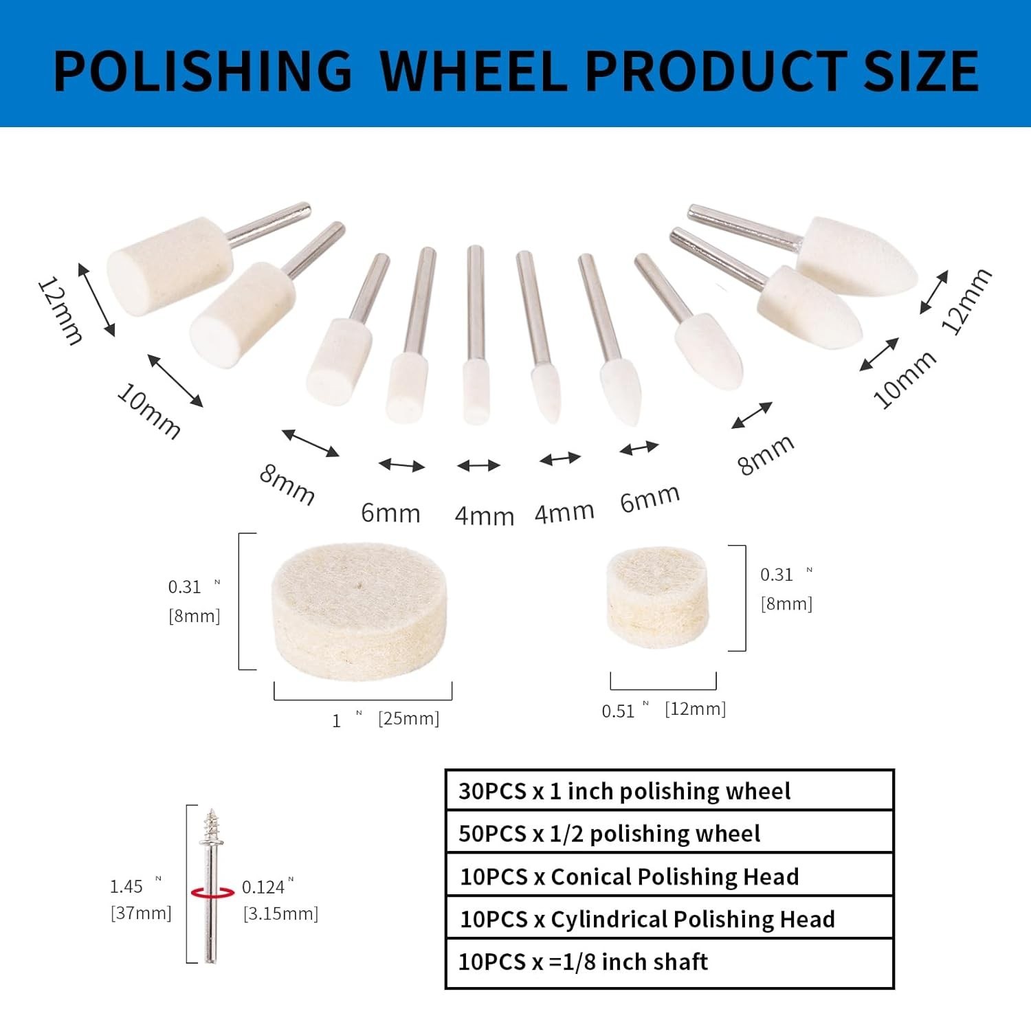 Polishing Buffing Wheel for Rotary Tool, 110PCS Wool Felt Wheel Accessories,Poli