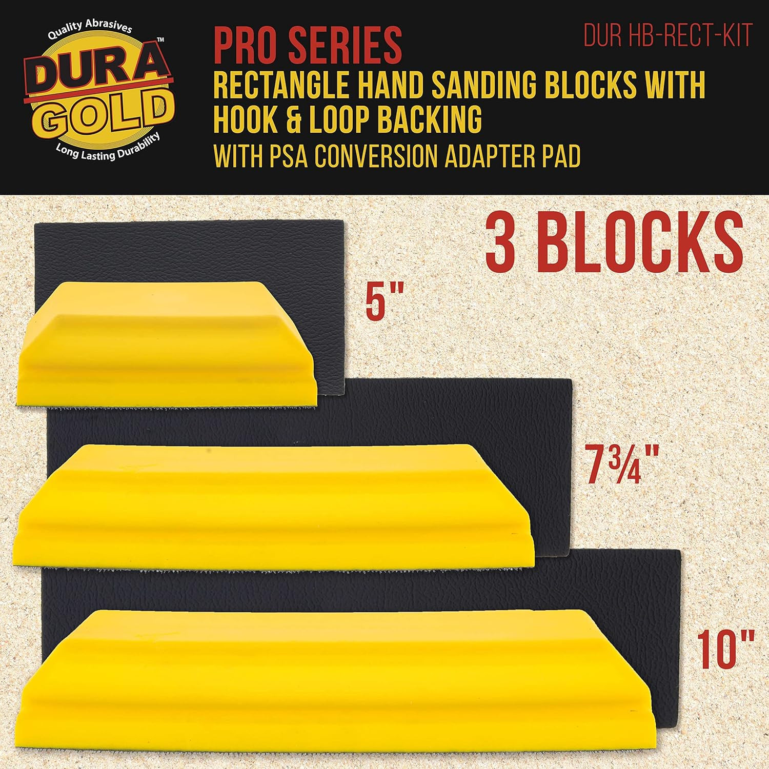 Pro Series Classic Rectangle Hand Sanding Block Kit with 3 Blocks, 5″, 7-3/4″ an