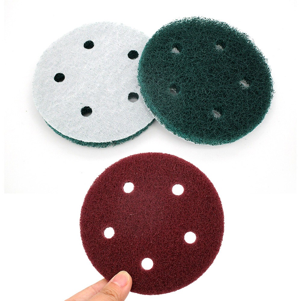 125mm 5 Hole/6 Hole Nylon Fibre Pads Hook & Loop Abrasive Cleaning Scouring Pad