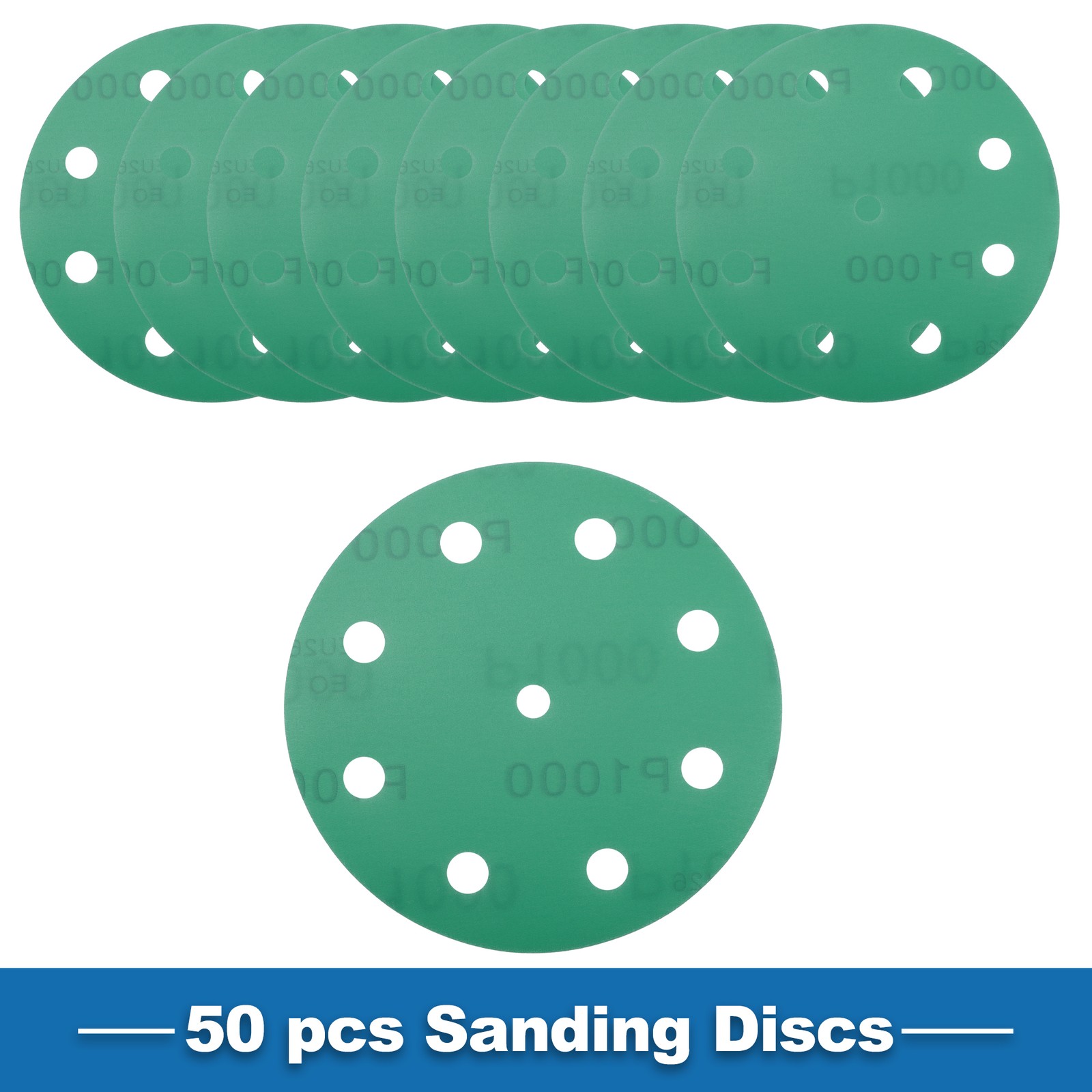 Sanding Discs 5 Inch 9 Hole 1000 Grit Round Hook and Loop Sandpaper Green 50pcs