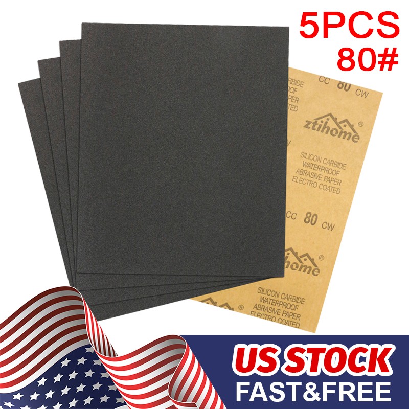 5Pcs Wet Dry Sandpaper 80Grit Assortment 9×11” Abrasive Paper Sheet Sanding NEW