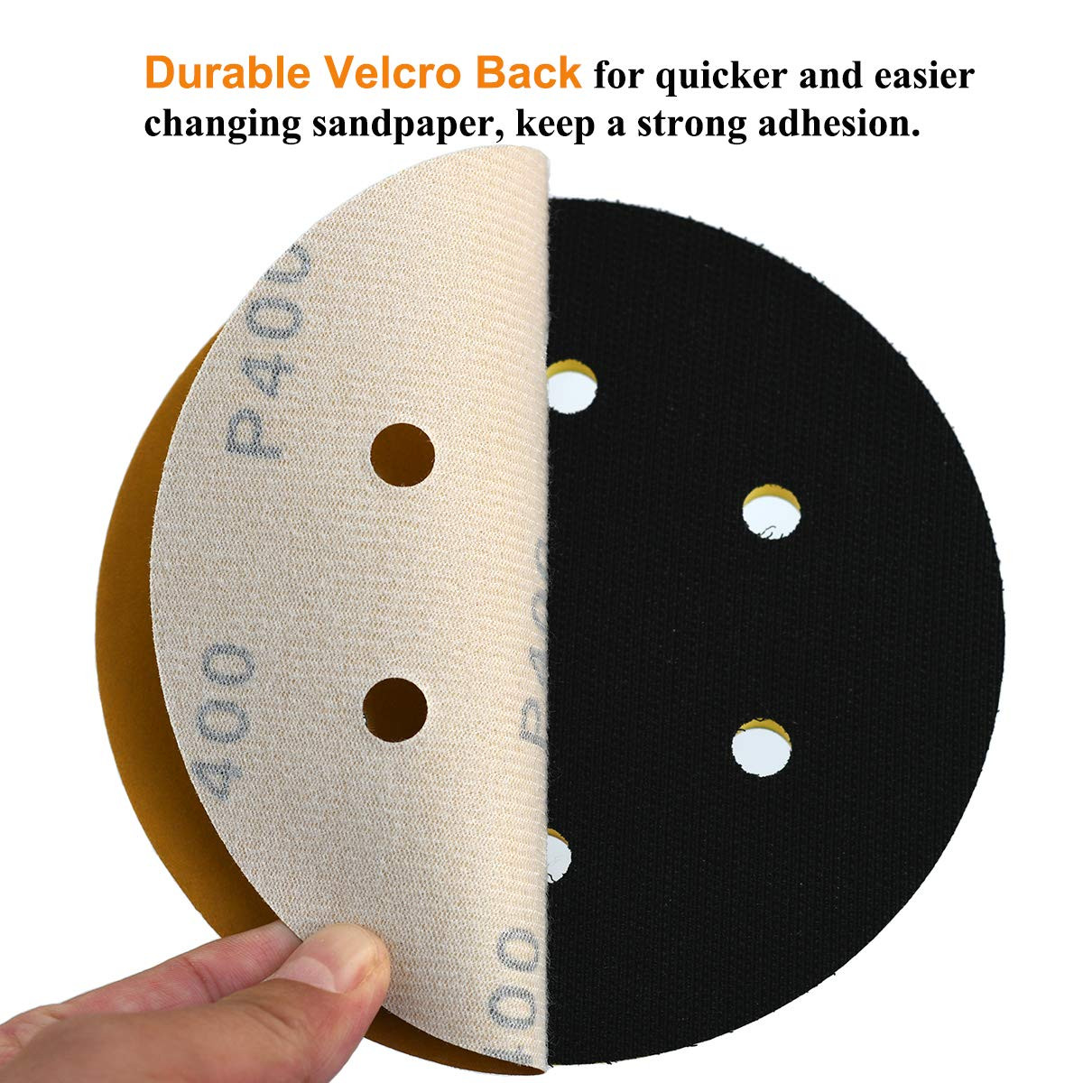 6-Inch 6-Hole Hook and Loop Sanding Discs 400-Grit, Random Orbital Sandpaper