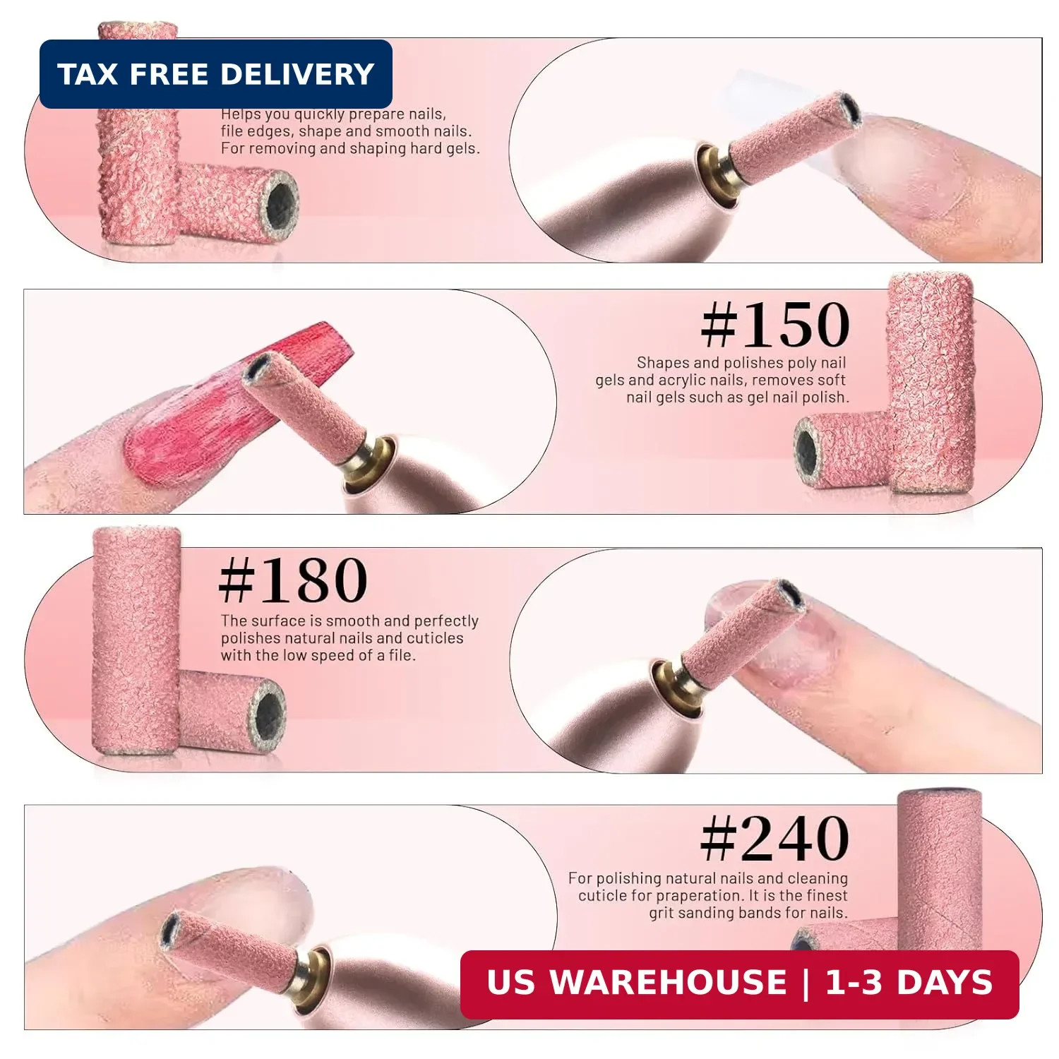 100Pcs 180 Grit Small Sanding Bands for Nail Drill with 2Pcs 3/32’’ Upgrade Mand