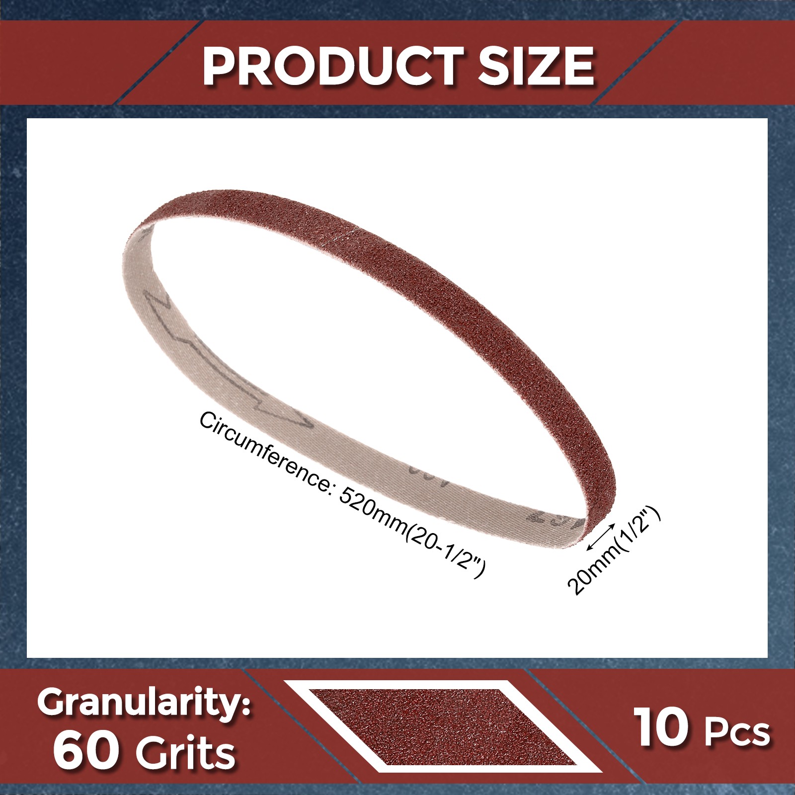 10Pack Sanding Belt, 3/4 x 20 1/2 Inch 60 Grit Belt Sander Paper, Flat