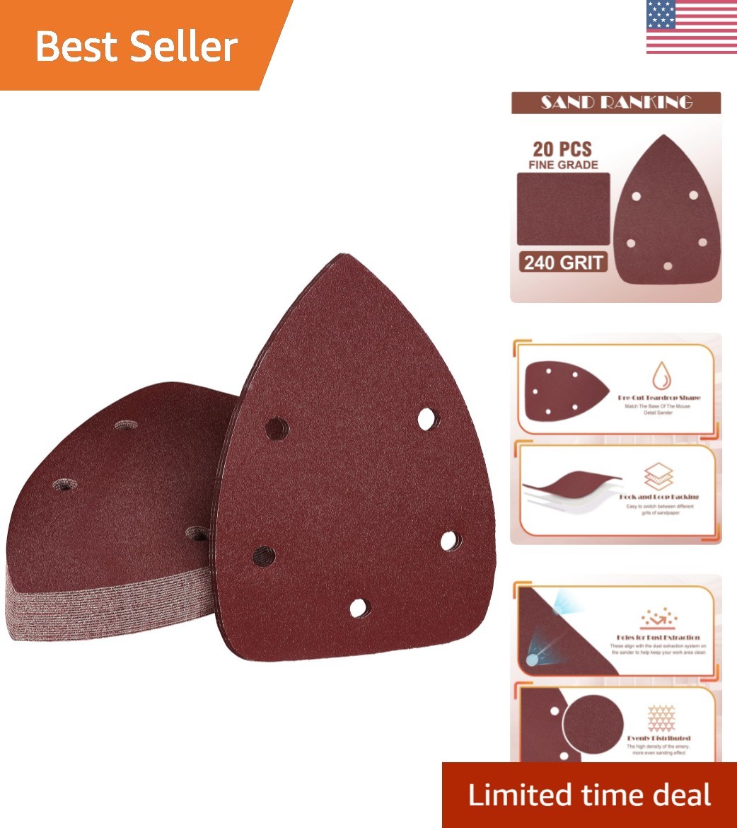 20 Count 320 Grit Detail Sander Sandpaper for Clean and Smooth Wood Finishes