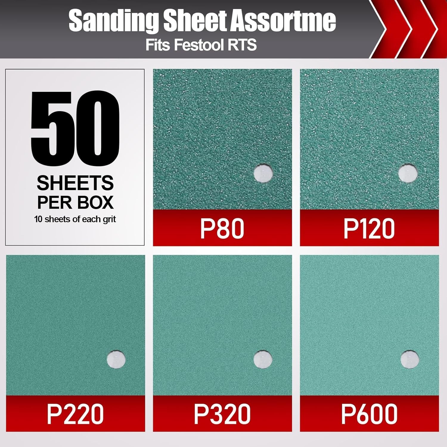 BOSHCRAFT Sand Paper, 3″ x 5″ (80mm x 133mm) 14-Hole Sandpaper Assortment Pack,