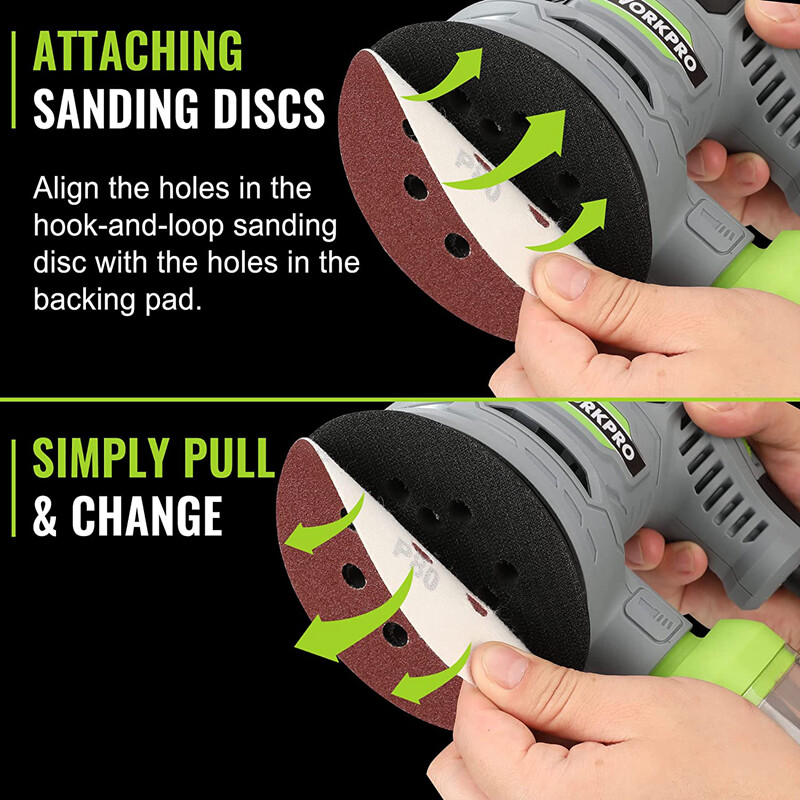 WORKPRO 5″ Random Orbit Sander 6 Variable Speeds Sander 7000 to 14000 RPM 2.5Amp