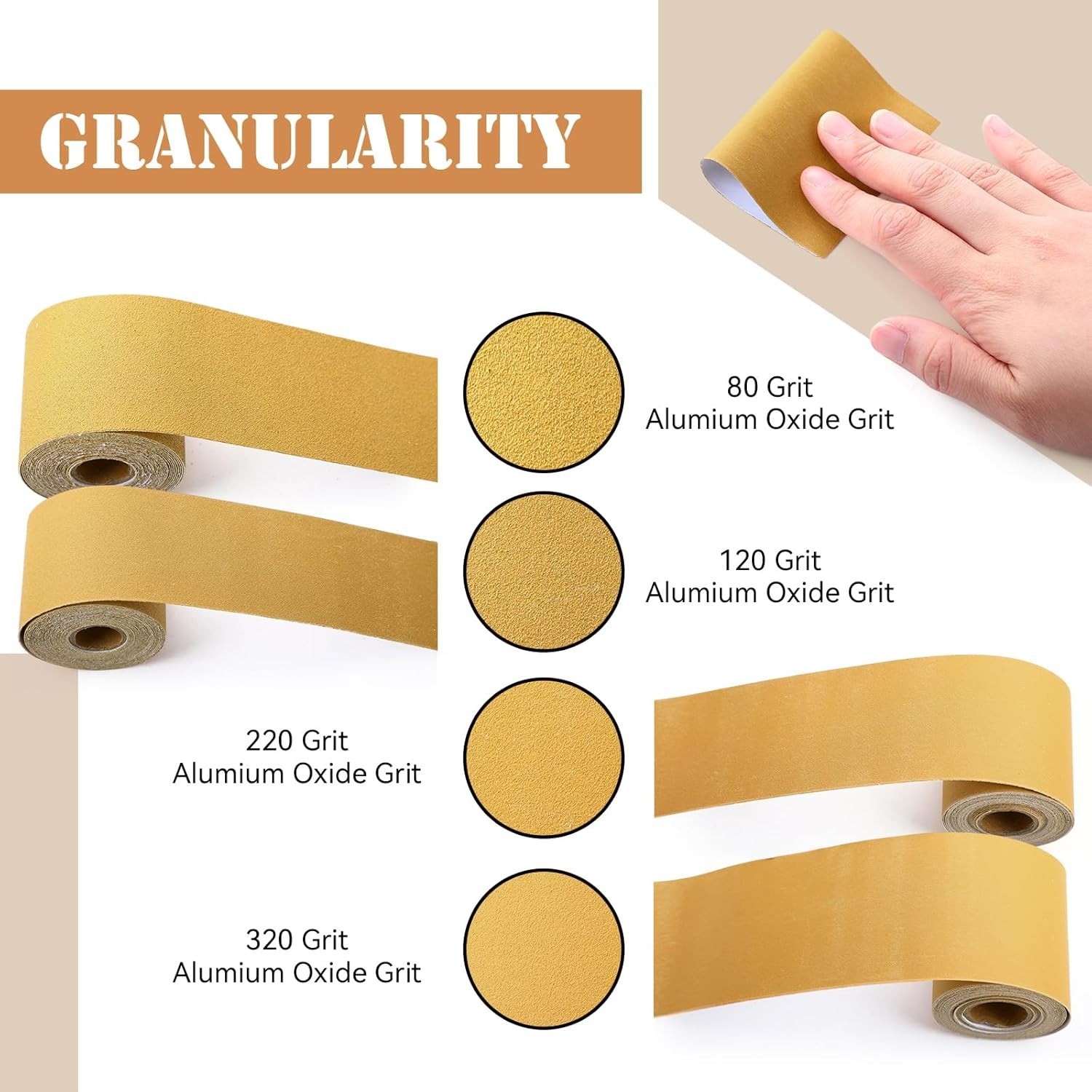 Sandpaper Roll Kit 8pcs 80 120 220 320 Grit Continuous Self-Adhesive Sandpaper