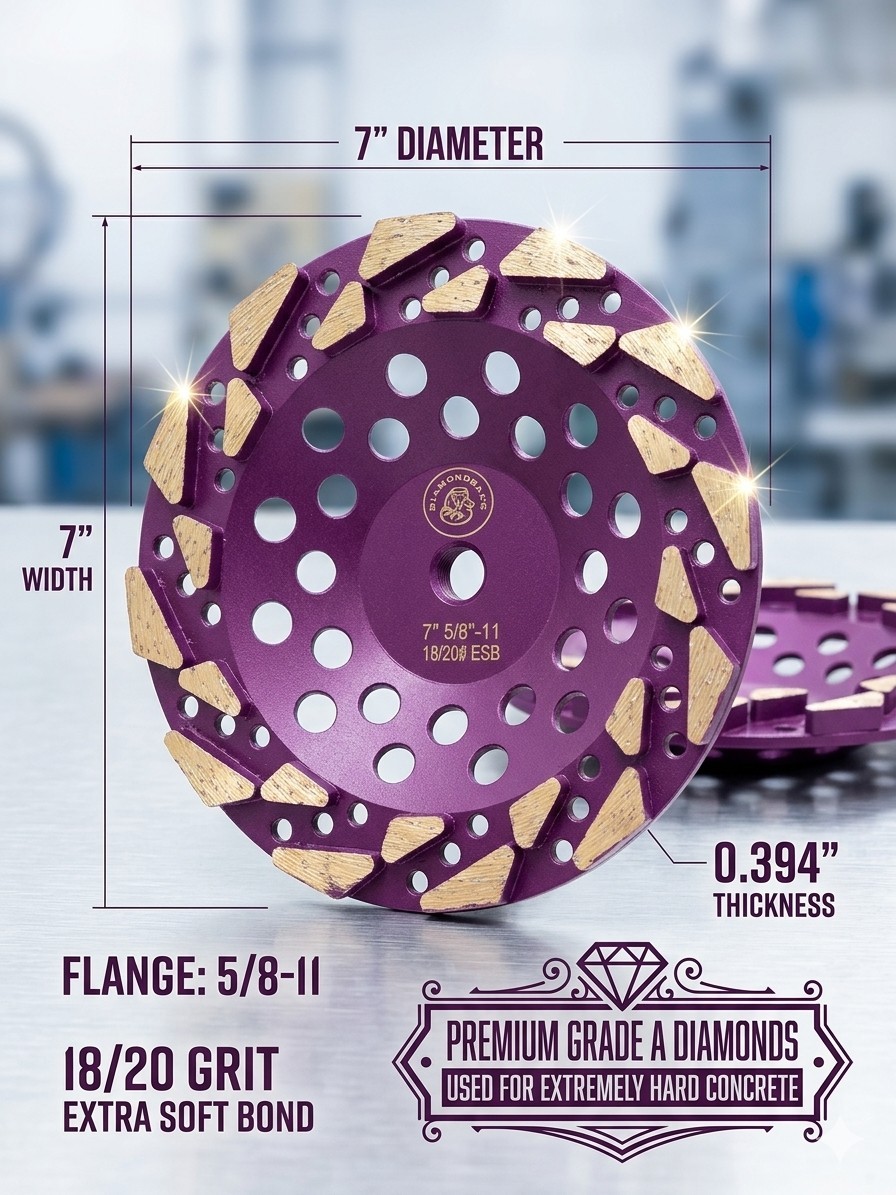 7″ Aggressive Diamond Cup Wheel 18/20 ES Bond Hard Concrete, Epoxy,Thinset, Glue