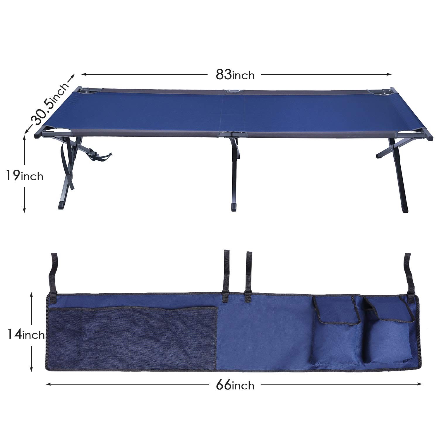 PORTAL Folding Portable Camping Cot, Guest Bed with Carry Bag and Side Storage O