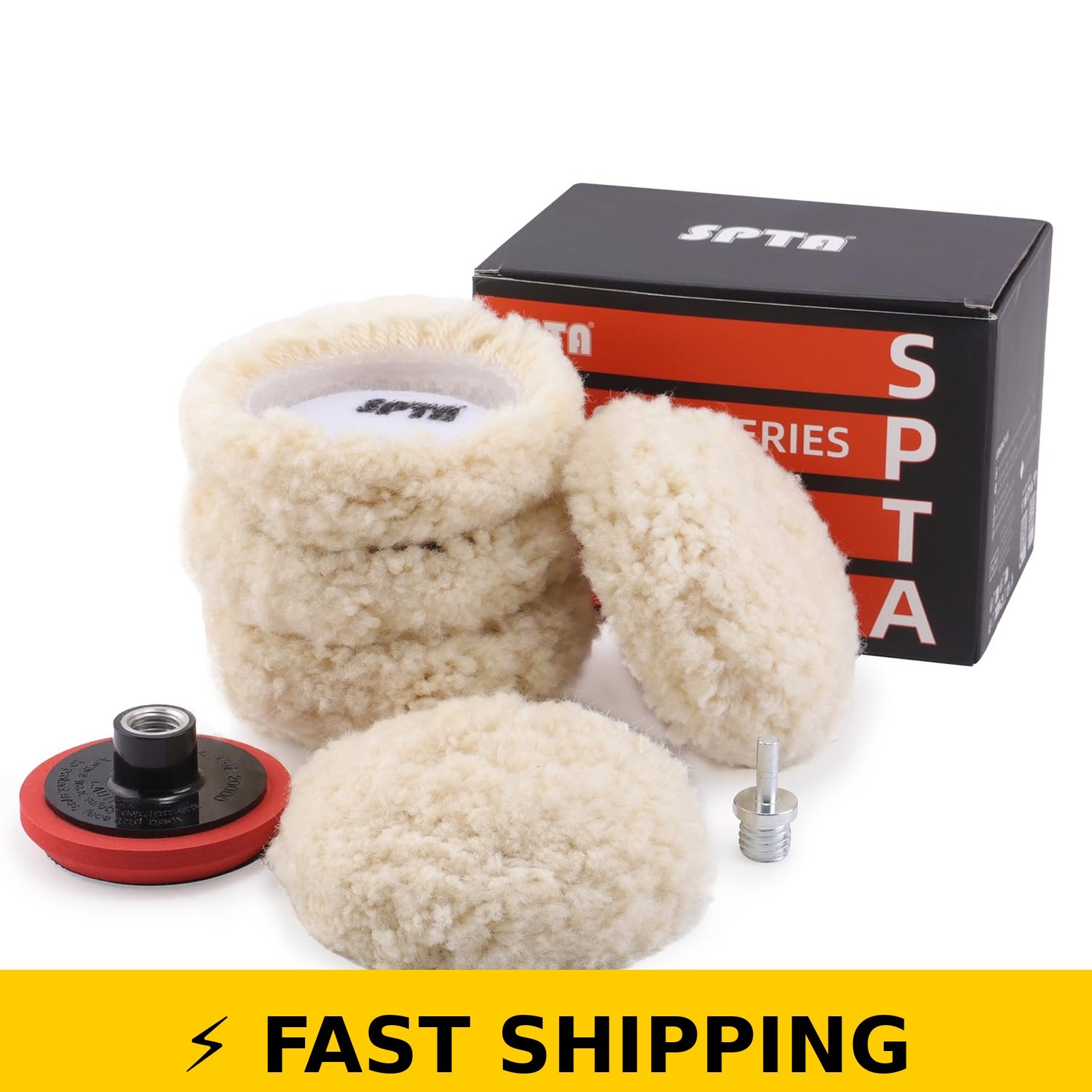 SPTA 3 Inch Wool Polishing Pad Set – 5 Pcs with Backing Pad
