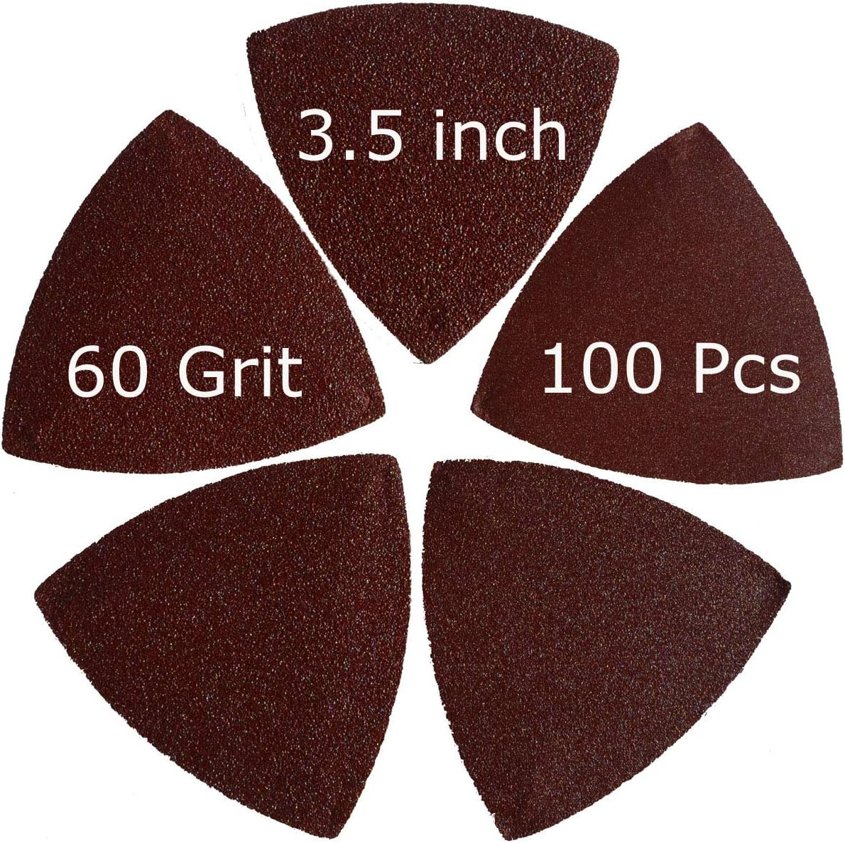 100 Pcs 60 Grits 3-1/2 Inch 90Mm Triangular Hook & Loop Multitool Sandpaper for