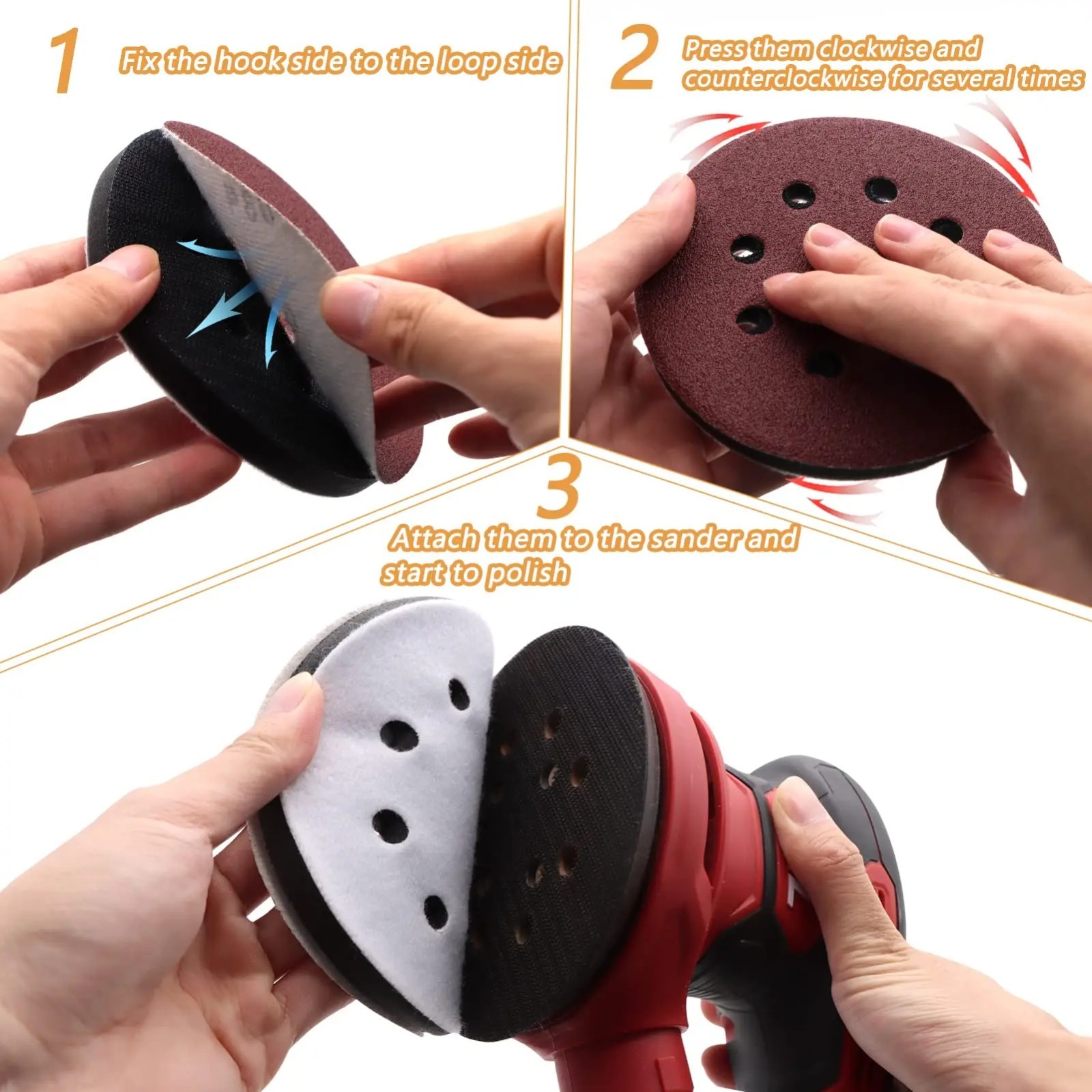 6pc 5″ 8 Holes Hook $ Loop soft Interface Pads Orbital Sander Sanding Foam Pad