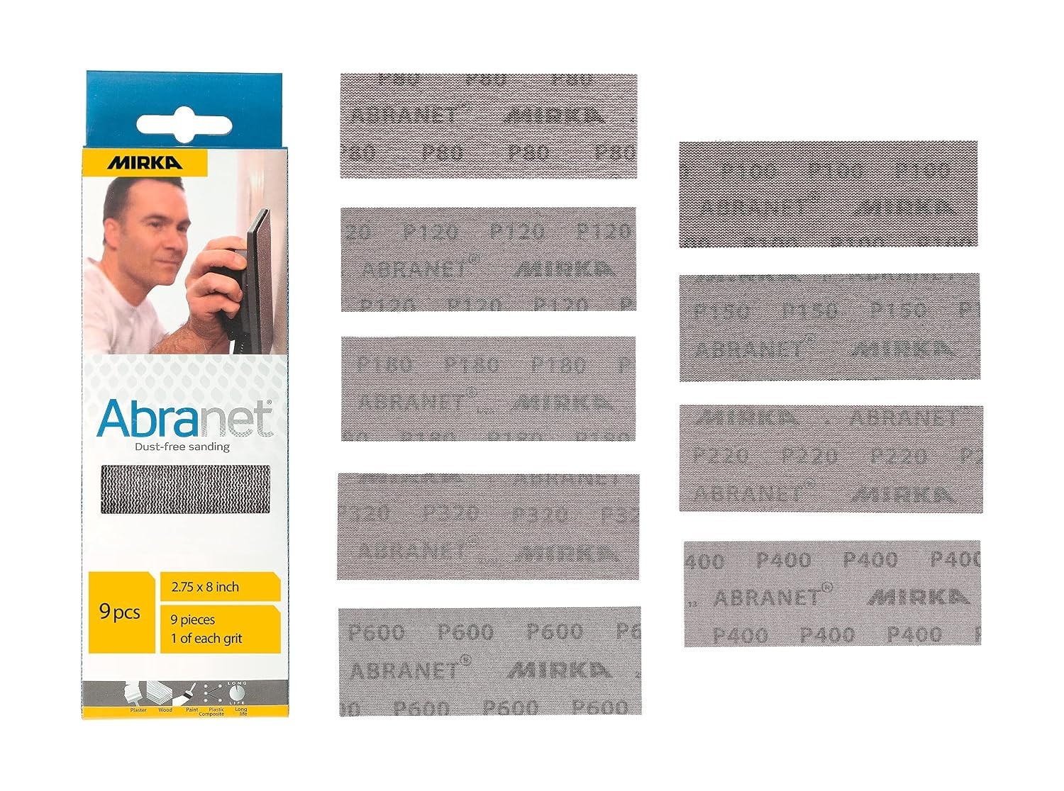 Assorted Abranet Abrasive Sheets 2.75 x 8 inch – 9 Pack