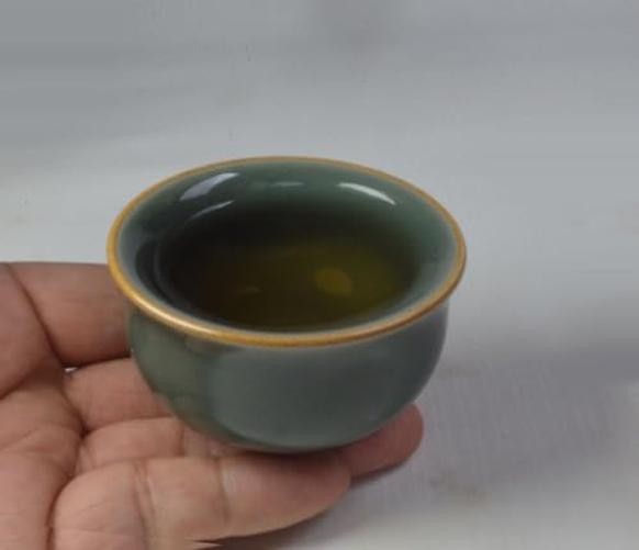 Mini Porcelain Cup Set of 4 Ceramic Small Sample Teacup Chinese Gongfu Green