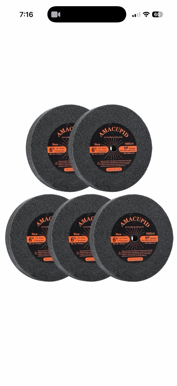 Deburring Wheels Nylon Fiber Buffing Wheel 6 inch 9P Hardness 5 pcs. Polishin…