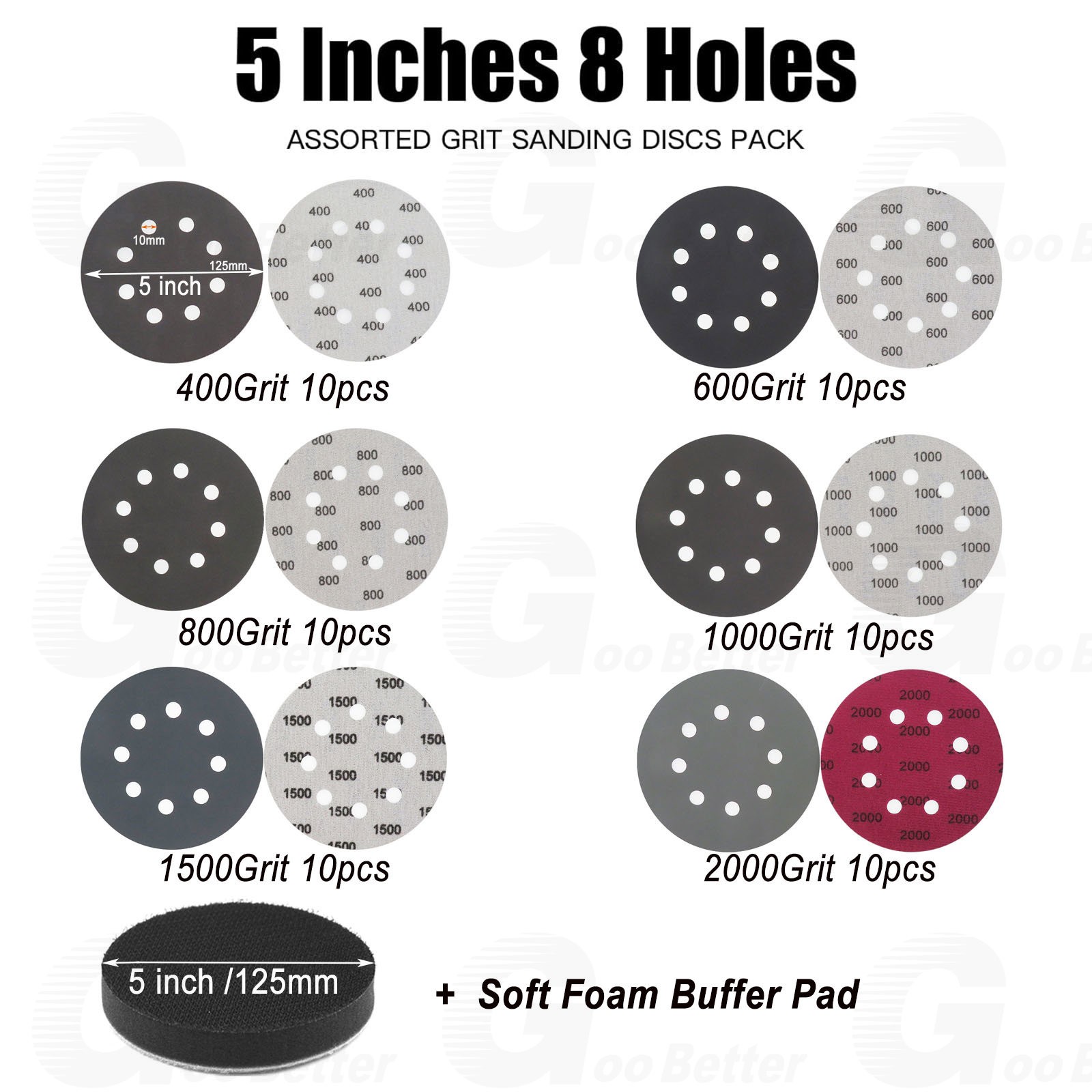 5in Sanding Discs 400-2000 Grit Wet Dry Sandpaper Hook Loop Orbital Sander Paper