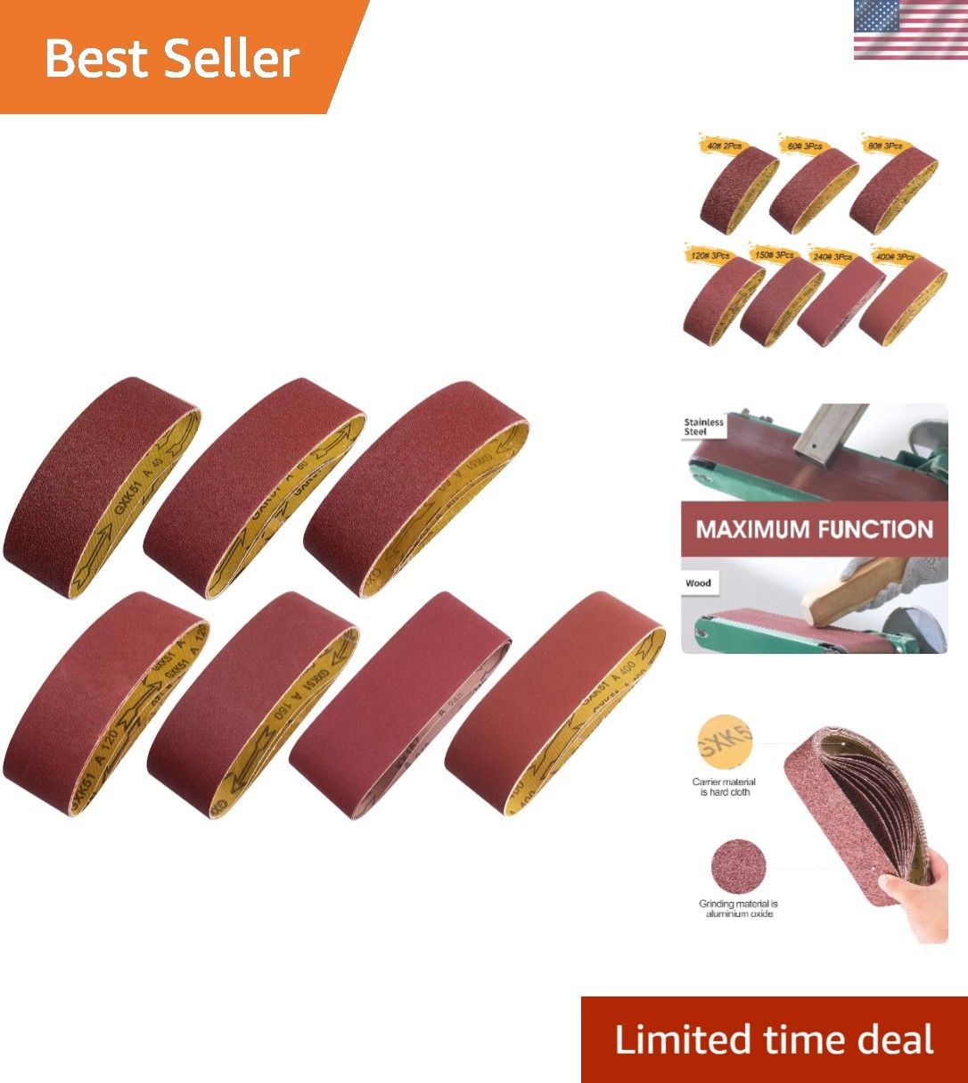 Versatile Set of 20 Sanding Belts 3×21 in Aluminum Oxide for All Applications