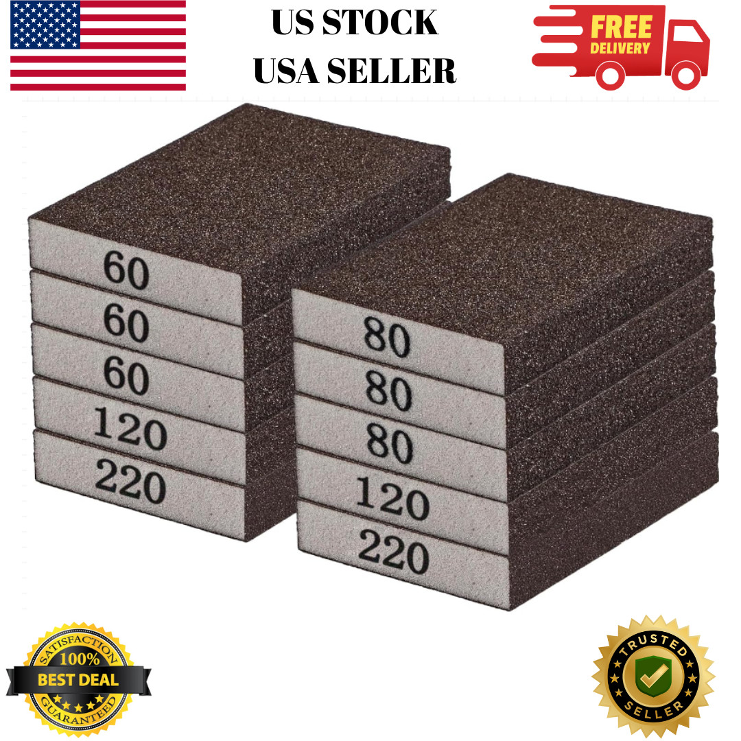 10-Pack Sanding Blocks – Sand Paper Assortment Pack in 60/80/120/220 Grit – Wash