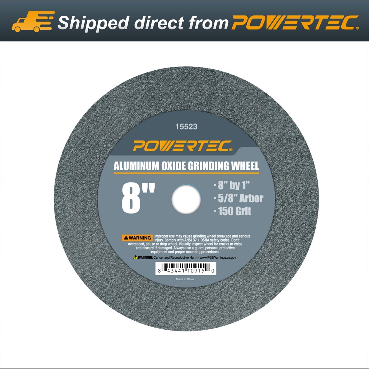 POWERTEC 15523 Aluminum Oxide Grinding Wheel 150 Grit, 8 x 1 with 5/8 Arbor