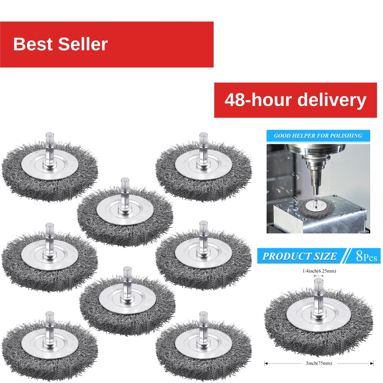 Supkiir 8 Pack 3″ Wire Wheel Brush for Drill, Coarse Carbon Steel
