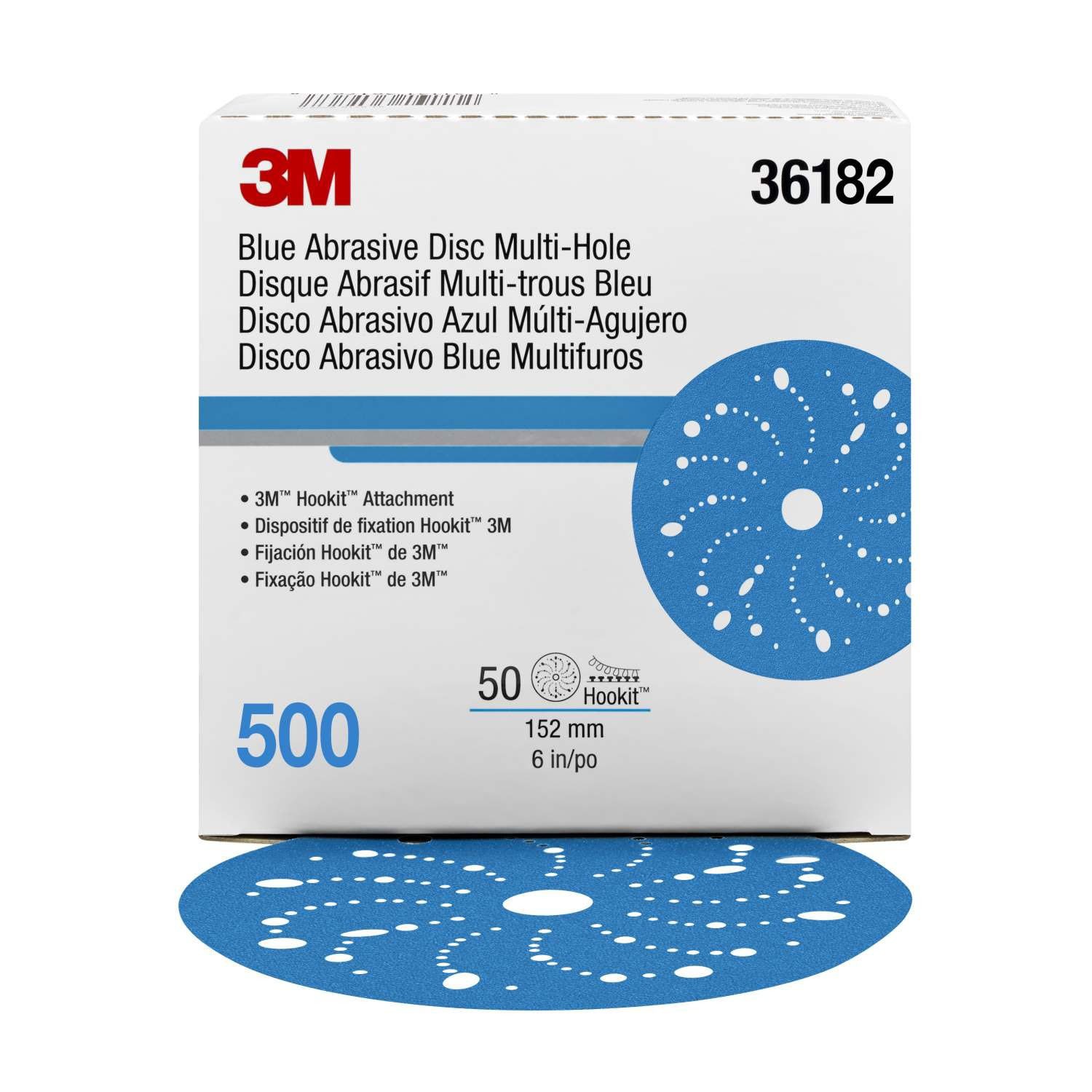 3m 3M-36182 Hookit Blue Abrasive Disc Multi-hole, 6″, 500 Grade