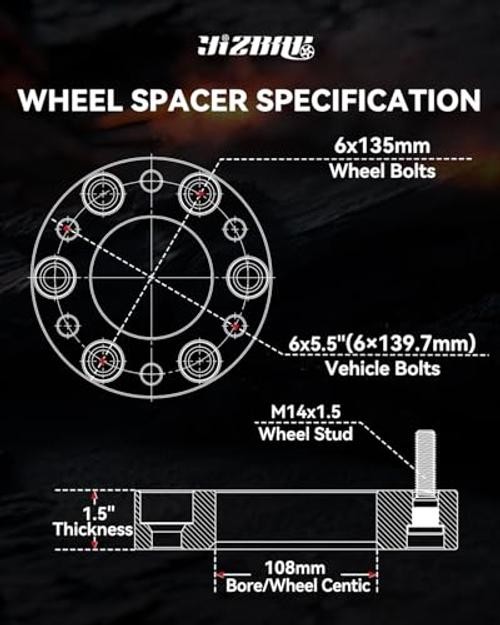 Wheel Adapters for F150 Wheels on 4Runner Vehicle, 1.5 inch 6×5.5 to 6×135