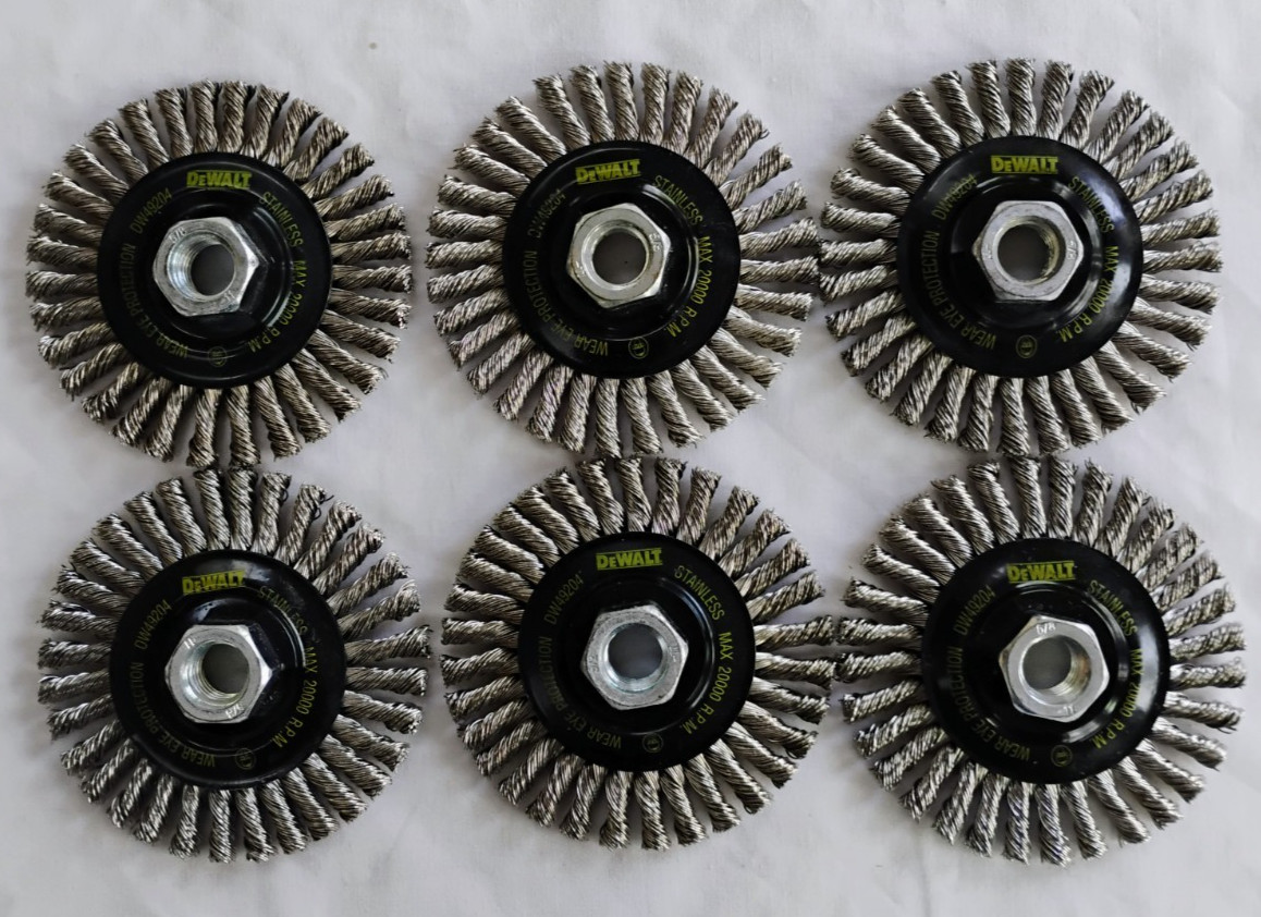 6 Pack DeWalt DW49204B, 4″ x 5/8″-11, .020, Stainless Stringer Wire Wheel Bulk