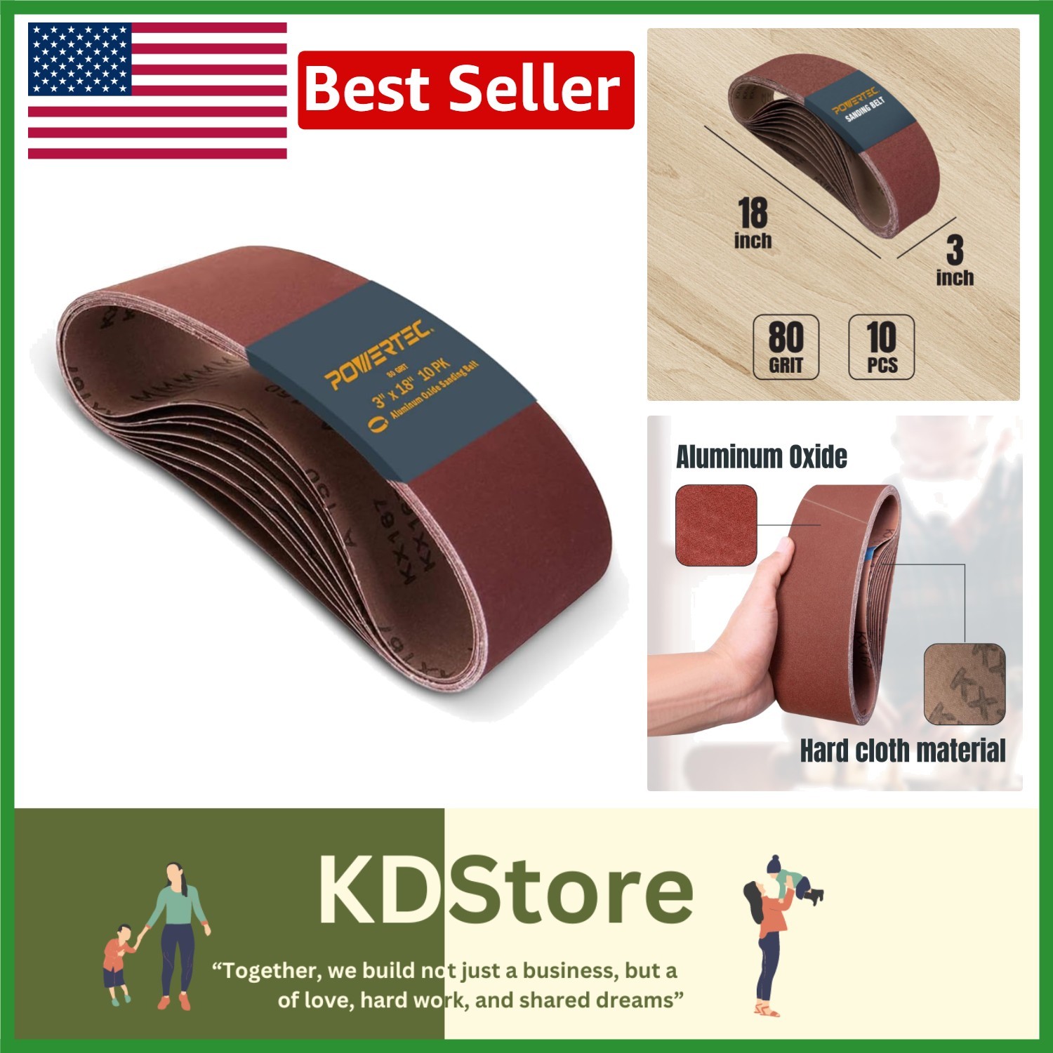 3×18 Inch 80 Grit Aluminum Oxide Sanding Belts – Pack of 10