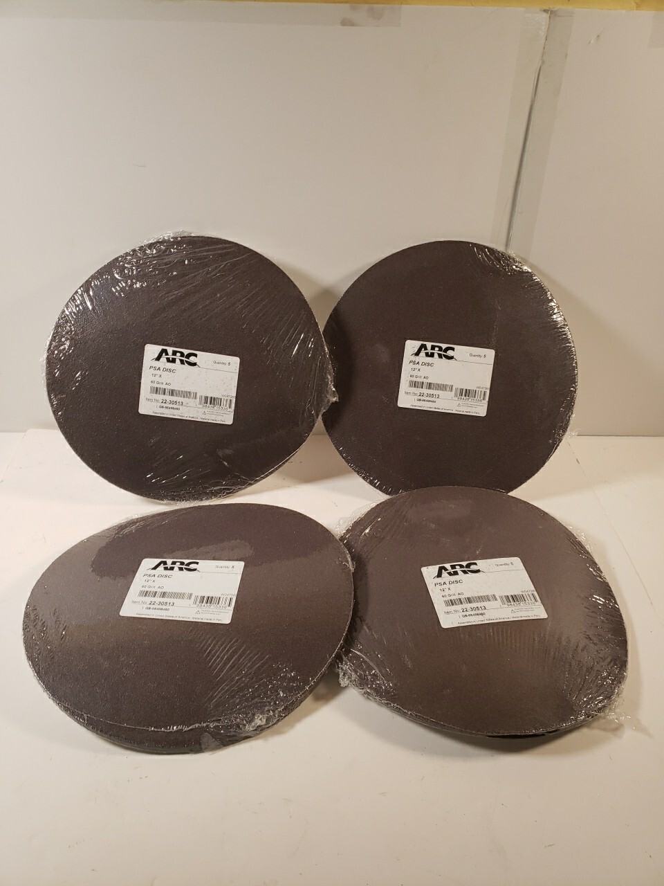 4pk ARC ABRASIVES PSA Sanding Disc: 12″ Dia, Non-Vacuum, 60 Grit, Aluminum Oxide