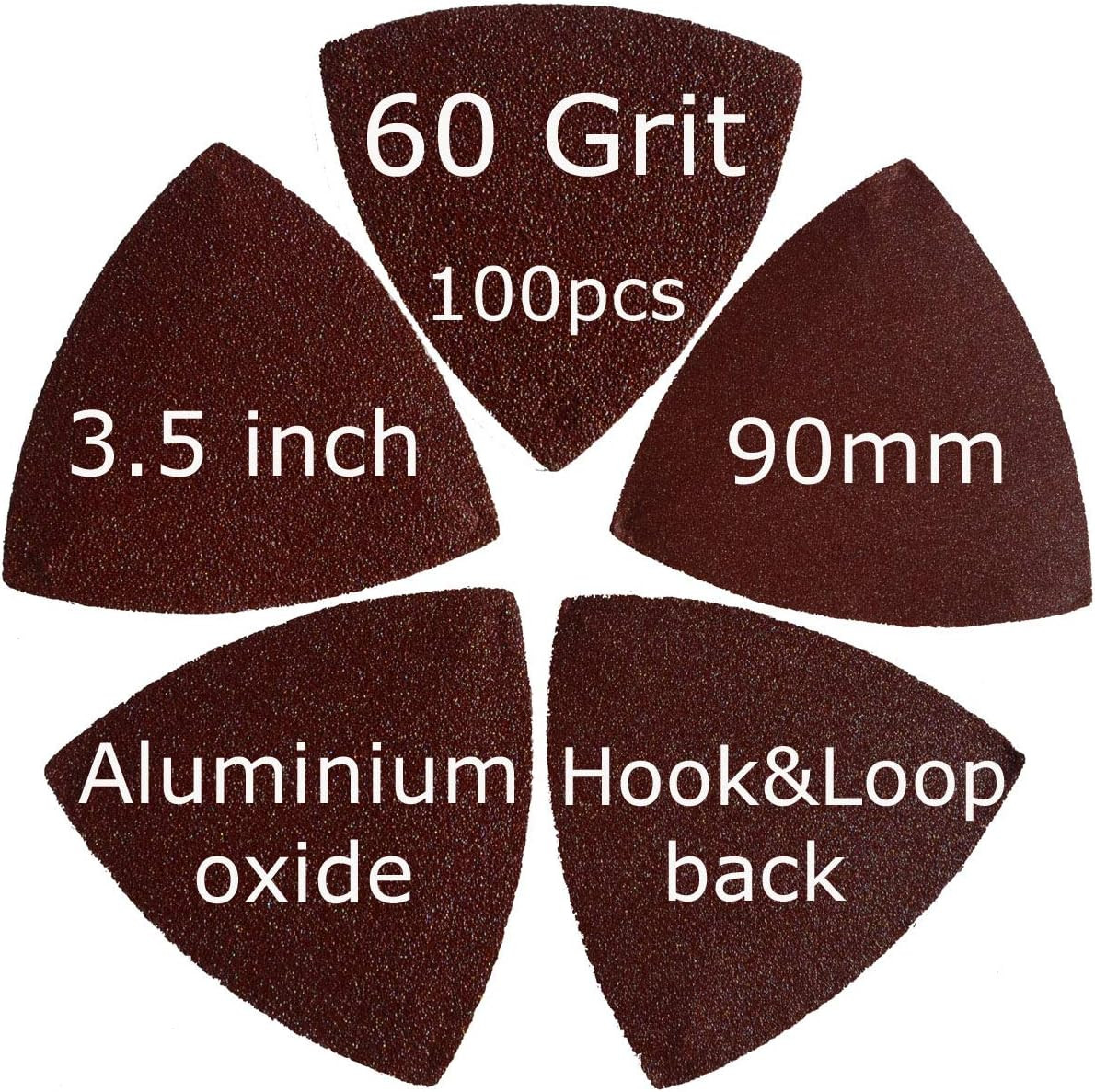 100 Pcs 60 Grits 3-1/2 Inch 90Mm Triangular Hook & Loop Multitool Sandpaper for