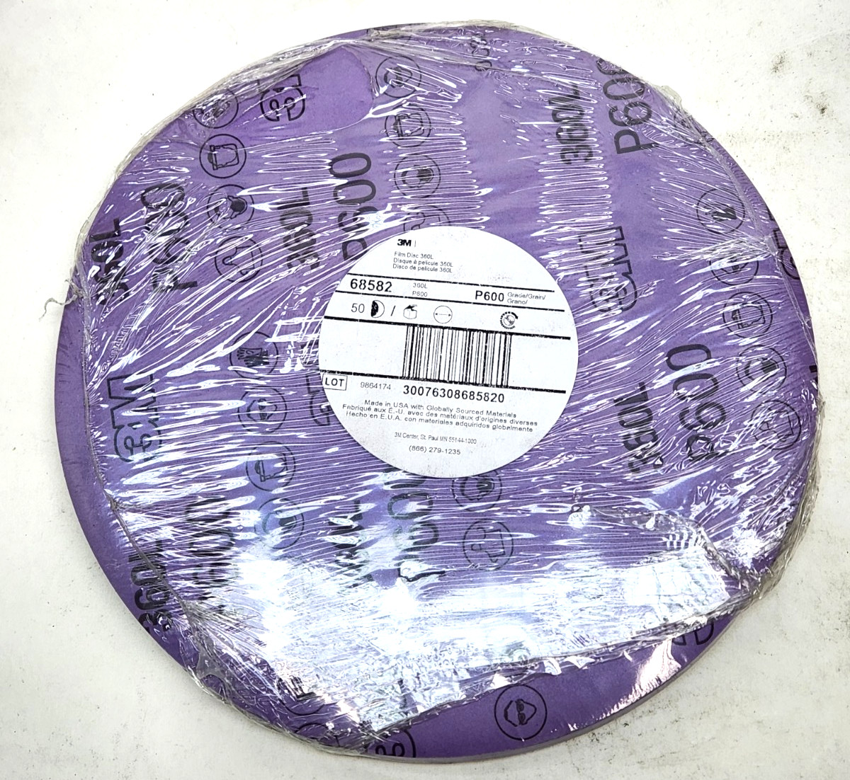 (50 pcs) 3M 360L 8″ Film Disc 68582, P600 Grit, Sanding, Stikit, AO Coated