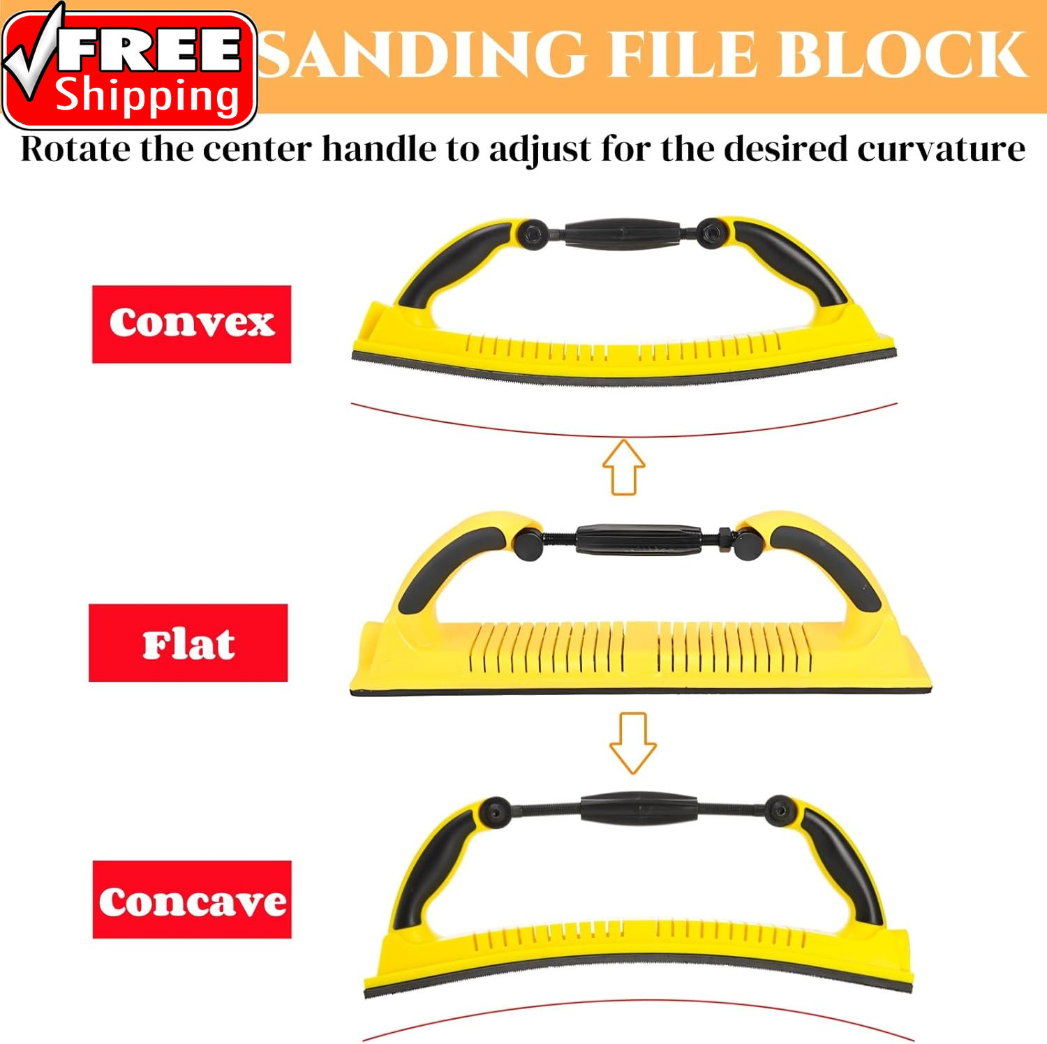 Hand Sanding File Block, Adjustable Radius Flex Longboard Sanding Block with Hoo