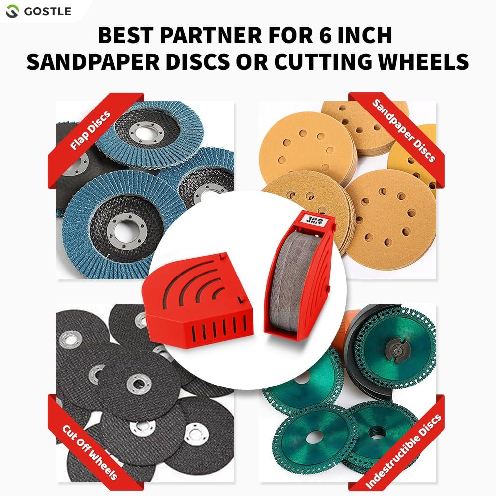 gostle 6 Inch Sanding Disc Storage Box, Sandpaper Organizer with 10 bins, Red