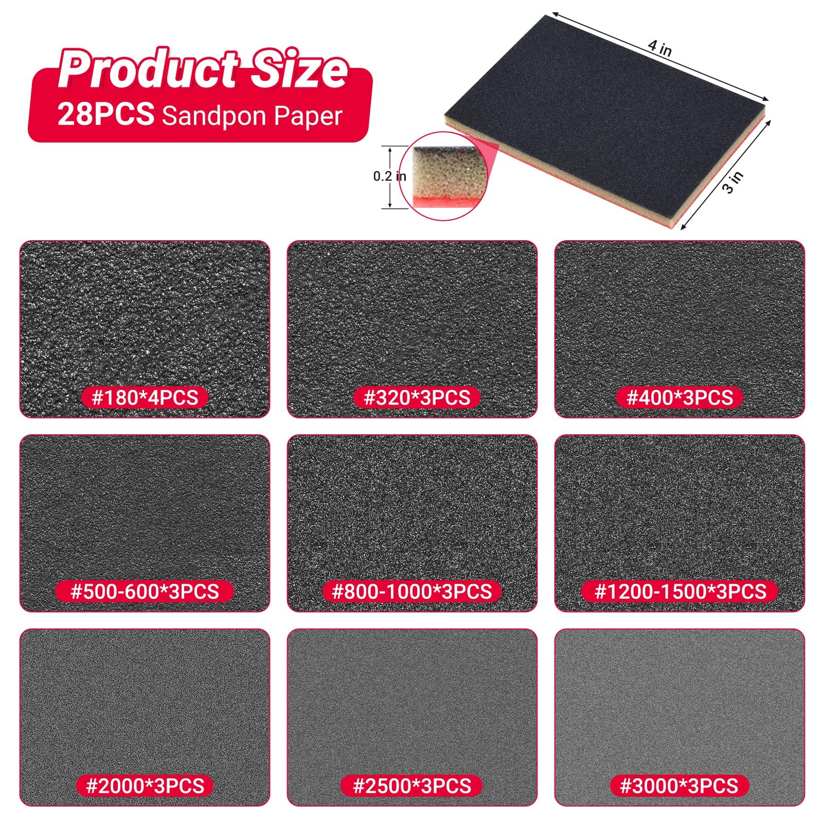 28 PCS 180-3000 Grit Sanding Sponge,Soft Foam Sanding Block,Ultra Fine Sandin…