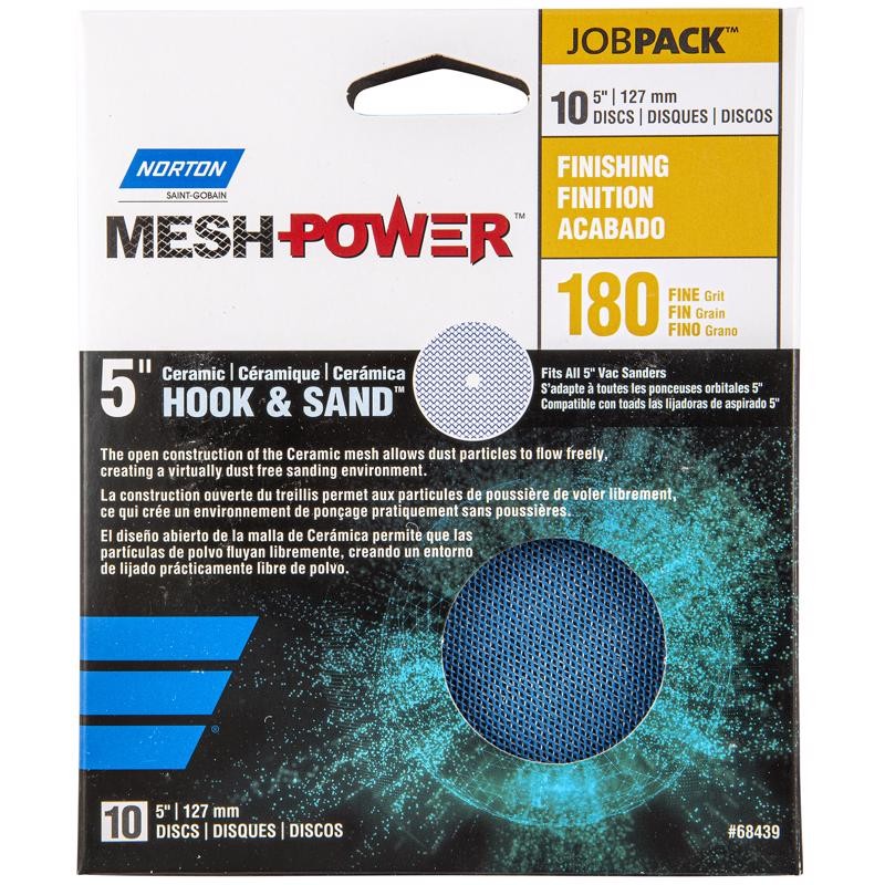 Norton 07660768439 Ceramic Hook & Loop 180-Grit Mesh Fine Sanding Disc 5 in.