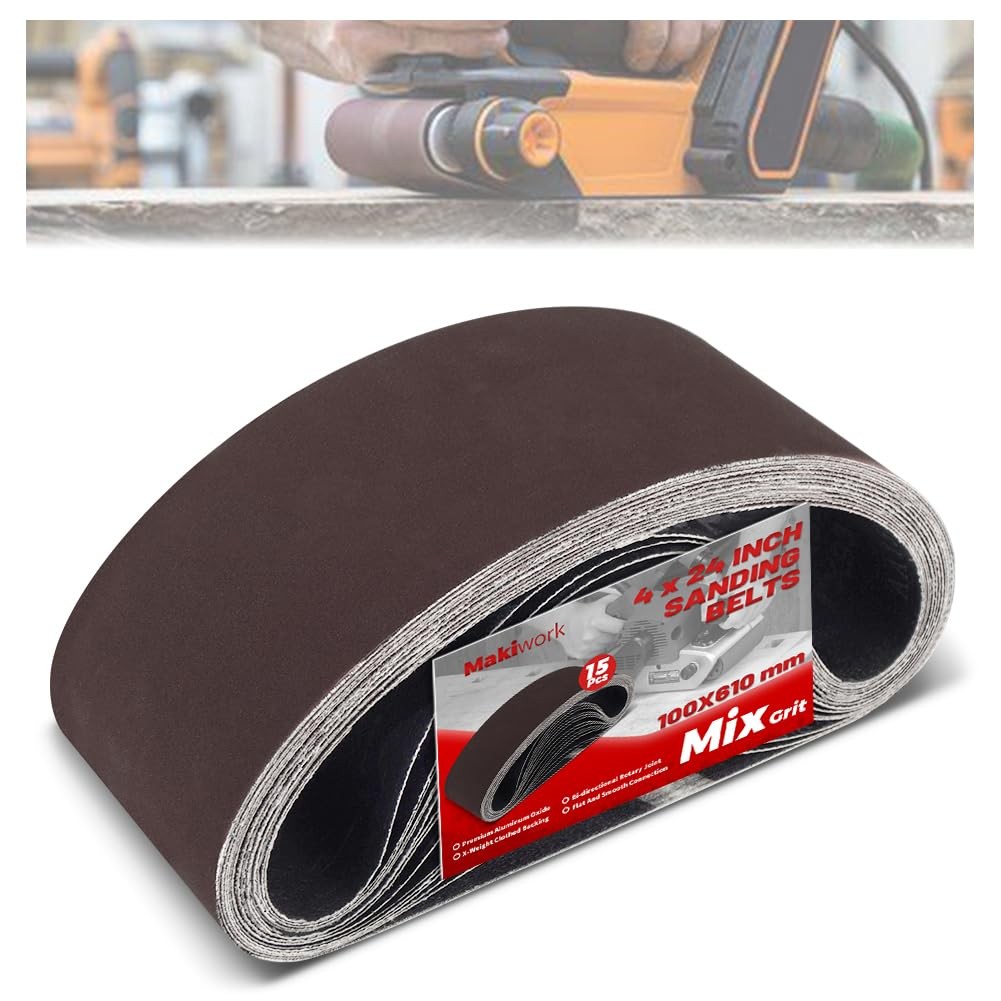15-Pack 4×24 Inch 100×610 mm Sanding Belts Set 80-400 Grits Aluminum Oxide