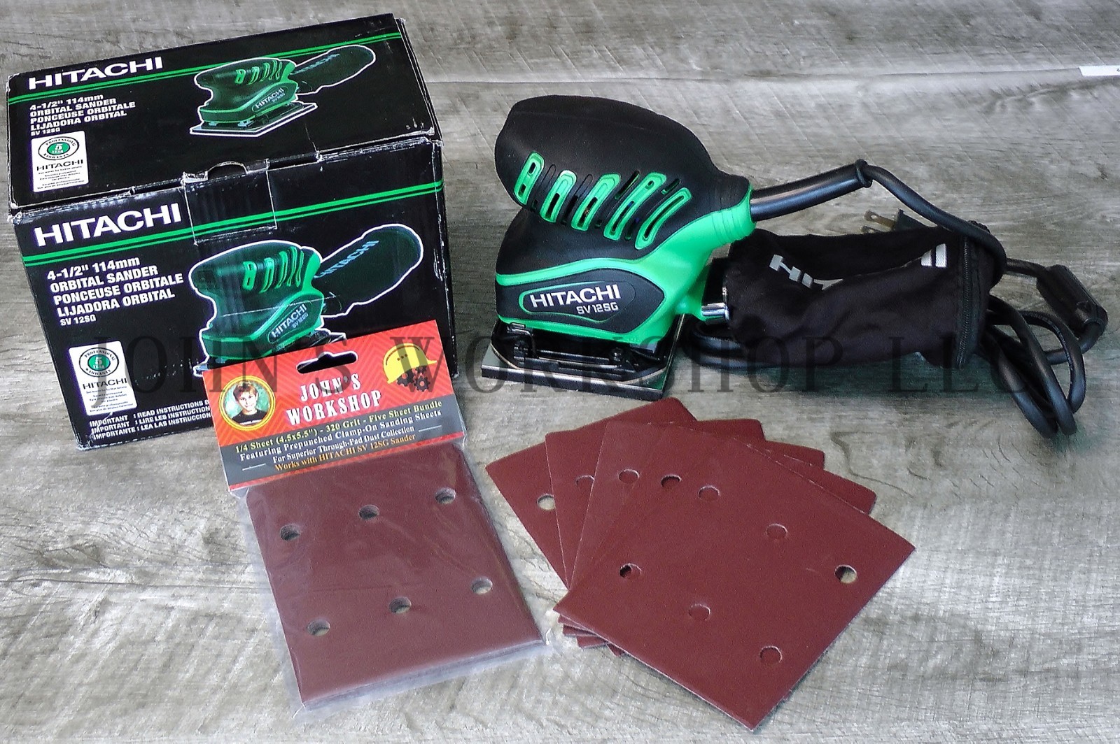 HITACHI SV 12SG – 1/4 Sheet – 320 Grit – No-Slip – 5 Sandpaper Bundle