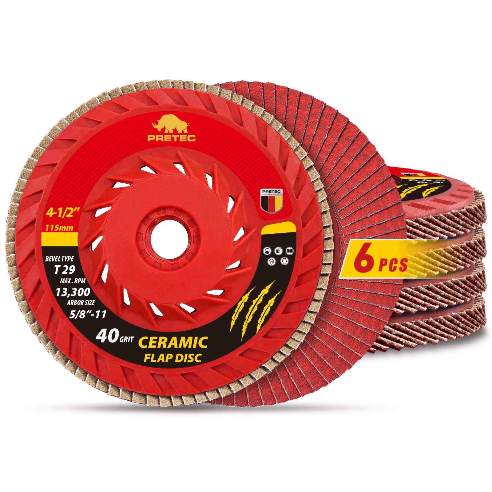 6 Pack 4-1/2″ Ceramic Flap Discs 5/8-11 T29 Grinding Sanding Wheel 40-120 Grit