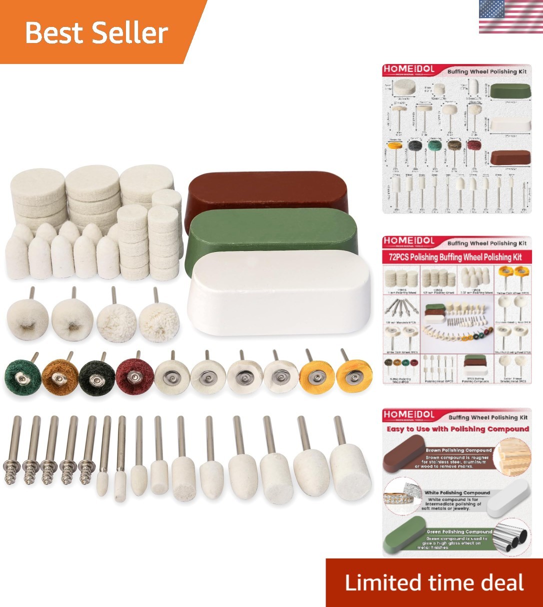Polishing Buffing Wheel Kit for Rotary Tools 72pcs with Polishing Compound